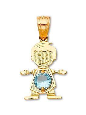 14k Real Yellow Gold March Birthstone Boy Charm By Tehrani Jewelry